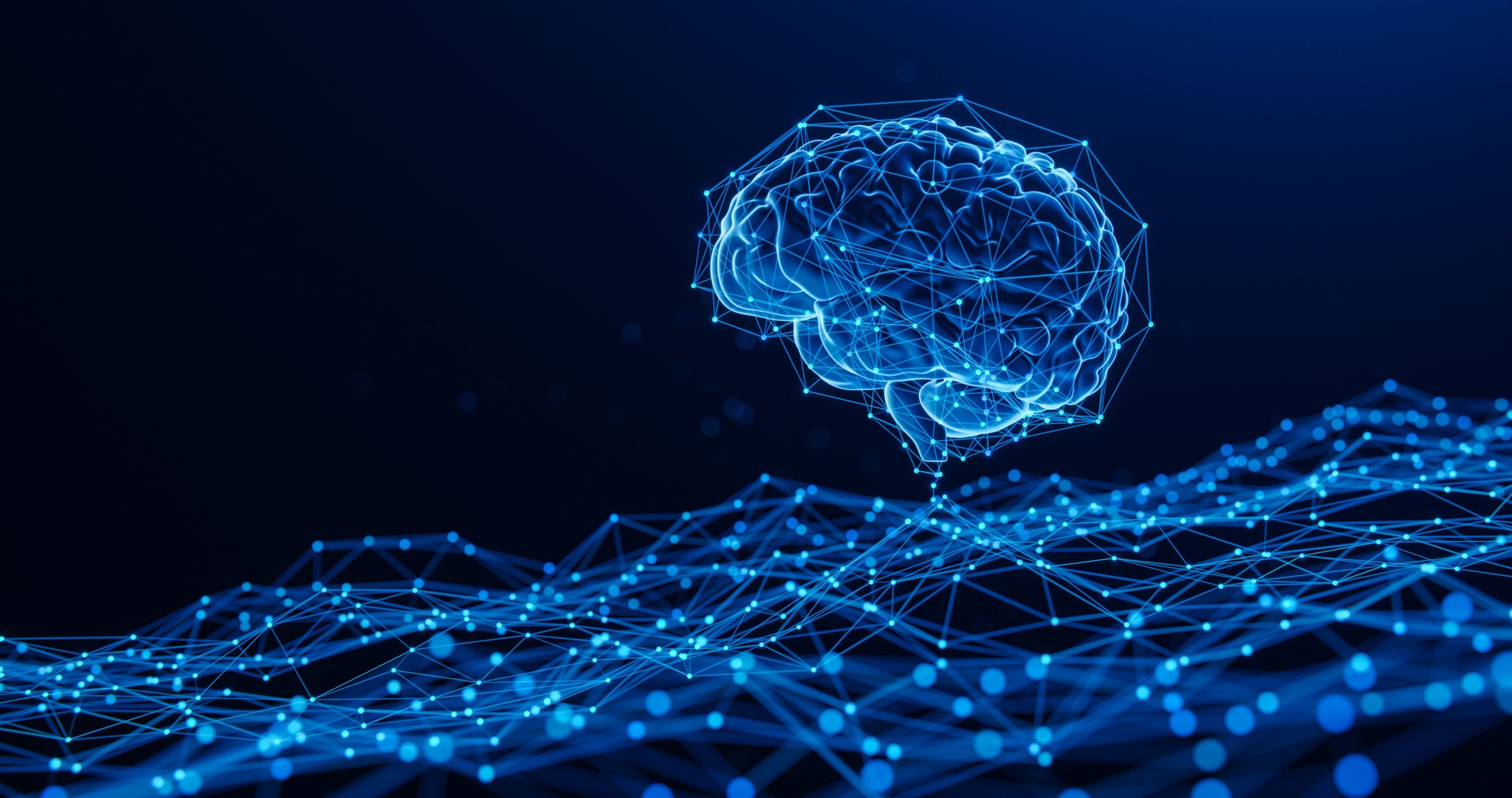 Digital Brain Hologram Hud. Artificial intelligence AI machine deep learning. Business Technology Internet Network Concept